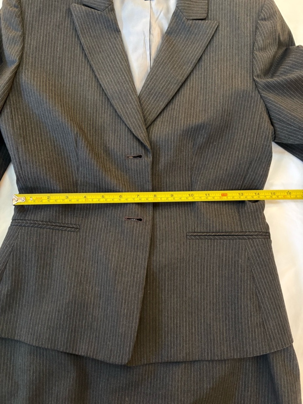 Tahari Classic Women's Charcoal Pinstripe Blazer & Skirt Set - Picture 4 of 15